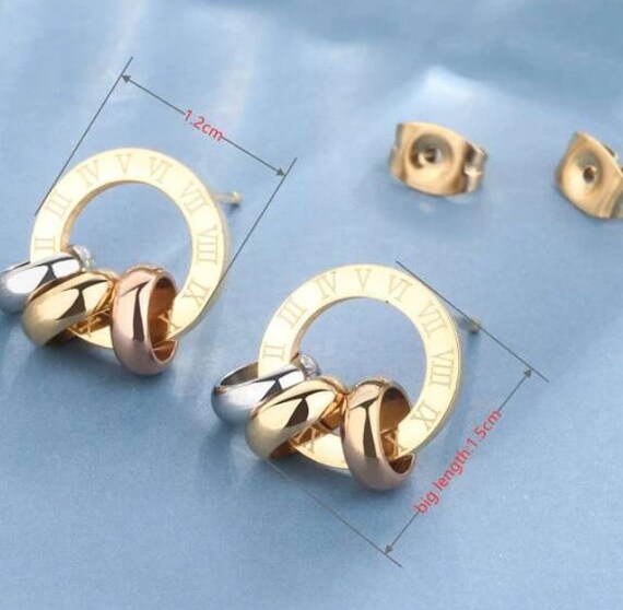 Paire Boucles D'oreilles Anneaux Doré Lignes Satin