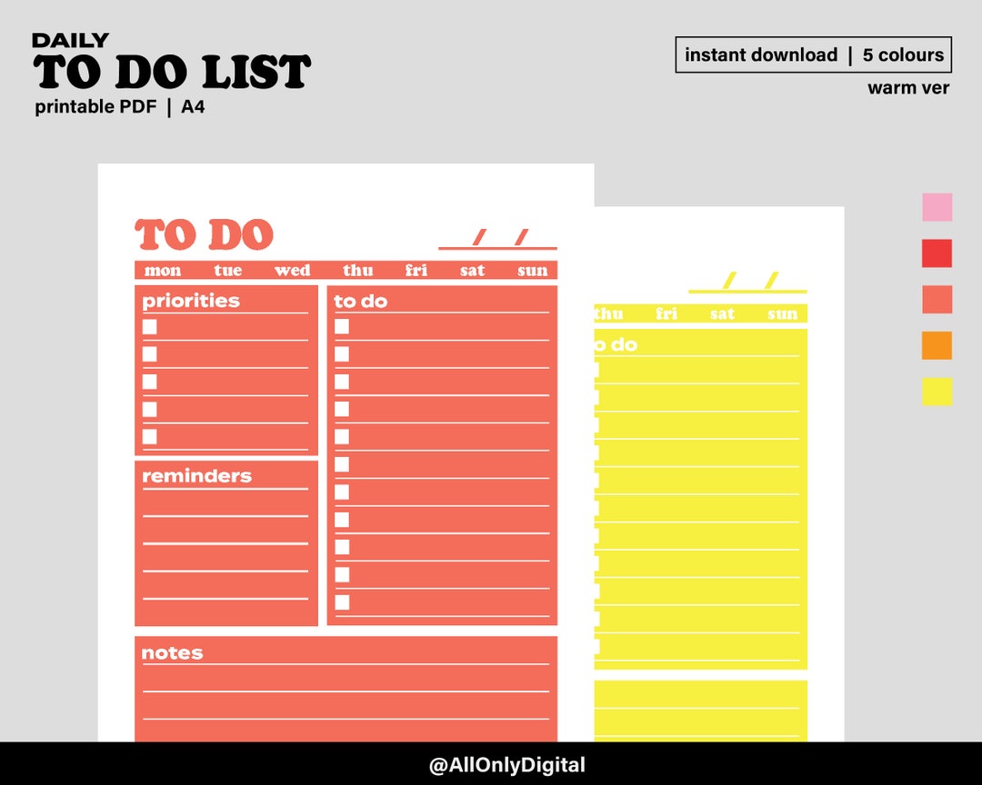 Printable to Do List, Set of 5, A4 Size Print, Instant Download, PDF - Etsy