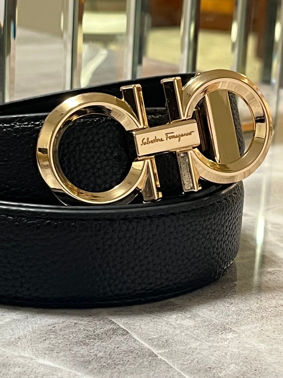 Mens Gold Feragamo Inspired Leather Belt Etsy