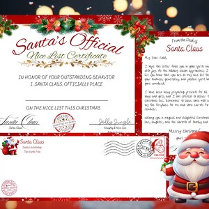 Certificado, carta y sobre de Papá Noel para imprimir, descarga digital, para niños