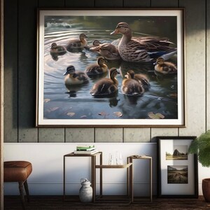 Serene Duck Family Gathering - Printed Poster Art - Rustic Duck Painting - Wall Art Decor, Multiple Sizes