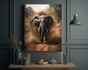 Canvas Art - Rumble in the Jungle - Captivating Elephant Photo Charging Through the Wild - Professional Cotton 1.25"