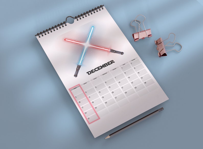 Star Wars 2024 Calendar Minimalist Design Jedi Luke Skywalker Obi wan