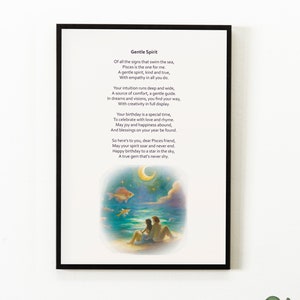Gentle Spirit Piscis Poema y obra de arte digital Regalo a un amante Carta Tamaño A4