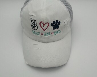 Peace love and dogs ponytail hat