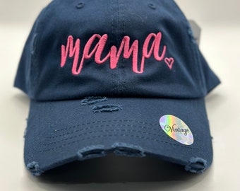 Mama distressed Ponytail Hat, Custom Embroidered Hat | Mom Life | Mom Hat, Gift For Mom, Expecting Mom Gift
