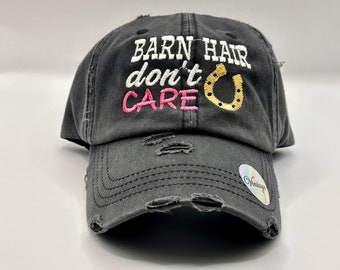 Barn Hair Don't Care Hat, Farm Girl Ponytail hat, Distressed Barn Hat, Cowgirl Cap, Woman's Hat
