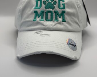 Dog Mom Life Hat, Distressed Baseball Cap for Women, Dog Lover Gift, Ponytail Hat