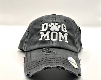 Dog Mom Hat, Distressed Baseball Cap, Baseball Hat for Women, Ponytail Hat, Dog Lover Gift