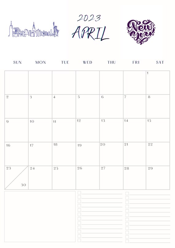 2023 APRIL NEW YORK Calendar - Etsy