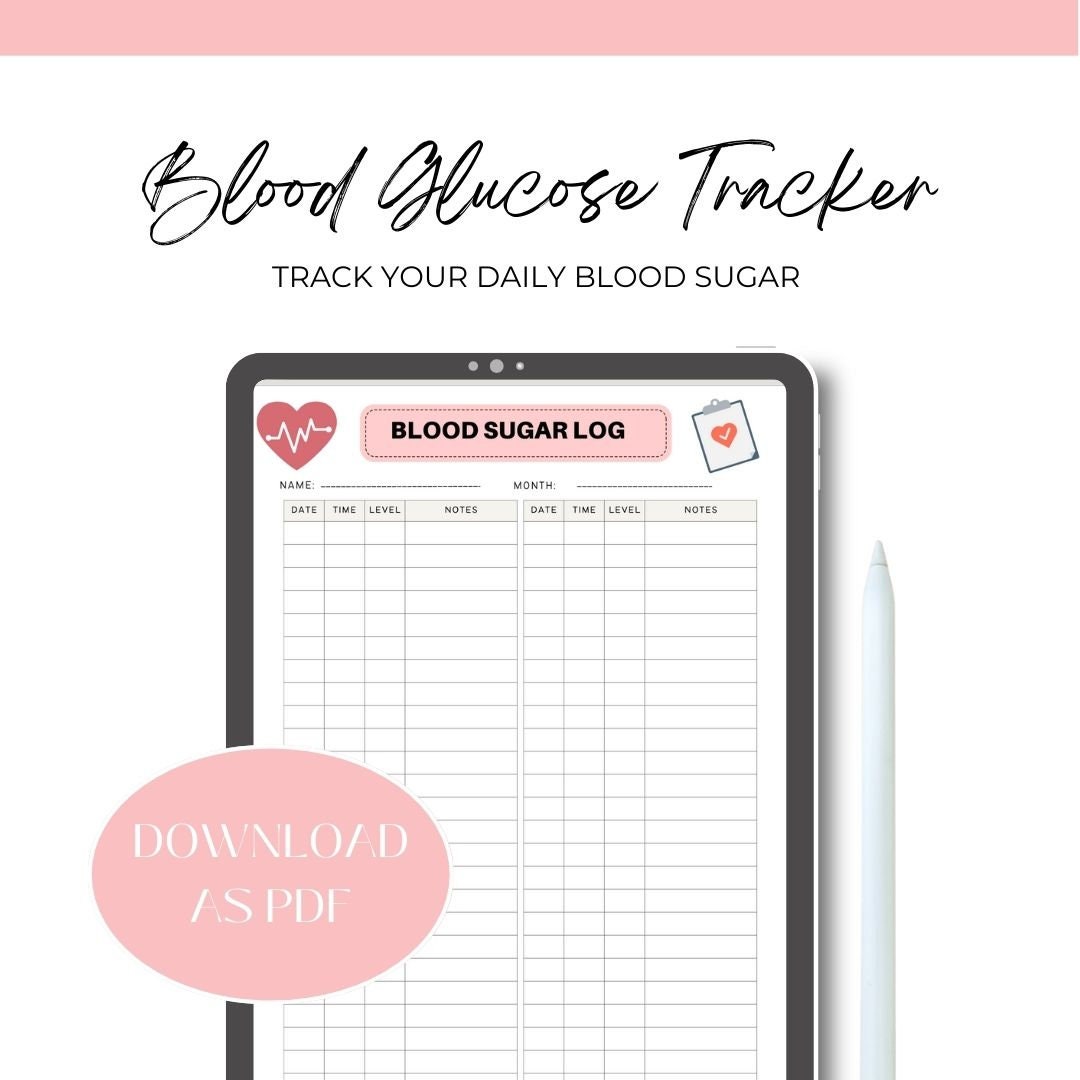 Blood Sugar Journal, Diabetic Tracker, Health and Wellness Log, Digital