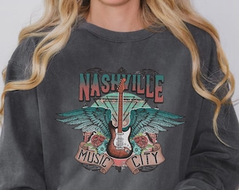 Nashville Music City Comfort Colors Sweatshirt: Western Oversized Fit Tenessee Sweater for ootd