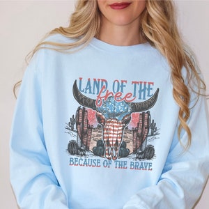 Comfort colors unisex dyed garment sweatshirt, Land of the free because of the brave sweatshirt, July 4th sweatshirt, Independence Day