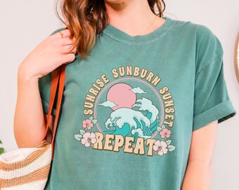 Comfort Colors Beach T-Shirt, Sunrise Sunburn Sunset Graphic Tee