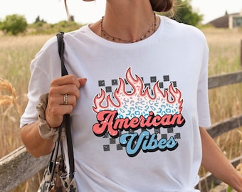 American Vibes Checkered T-Shirt, Retro 4th of July Tee