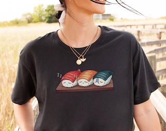 Kawaii Sleeping Sushi T-Shirt, Japanese Foodie Gift