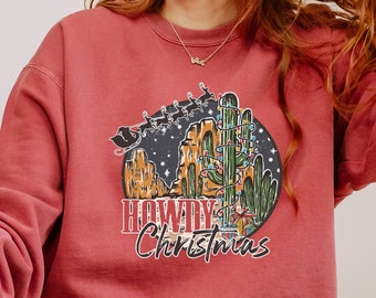 Comfort Colors Howdy Christmas Sweatshirt Western Holiday Sweater gift for Texans