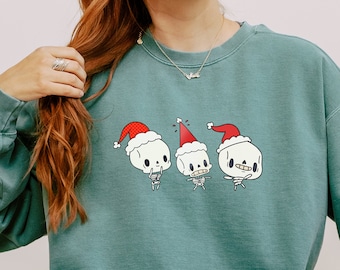 Comfort Colors Skeleton Santa Sweatshirt, Unisex Christmas Sweater