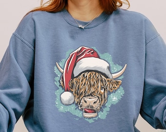 Comfort Colors Santa Cow Sweatshirt, Christmas Holiday