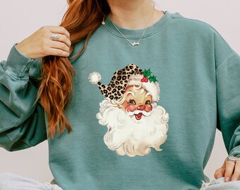 Leopard Print Santa Hat Christmas Sweatshirt