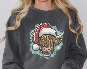 Comfort Colors Santa Cow Sweatshirt, Funny Western Christmas