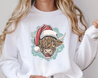 Santa Cow Christmas Sweatshirt, Comfort Colors Western Bull Holiday
