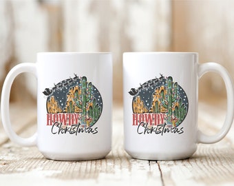 Howdy Christmas Coffee Mug, 15 oz White Ceramic Mug