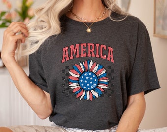 Retro Checkered Patriotic T-Shirt, 4th of July America USA