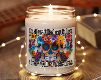 Decoración del Día de los Muertos, Un Altar Lleno de Amor, un Corazón Lleno de Recuerdos, Dicho Mexicano, Vela de Soja, Ofrenda, Vela de Altar