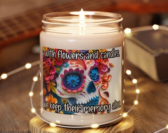 Decoración del Día de los Muertos, con flores y velas, mantenemos viva su memoria, Dicho Mexicano, Vela de Soja, Ofrenda, Vela de Altar Ofrenda