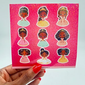 CUTE PRINCESS STICKERS (Glossy Vinyl, Waterproof, Holographic, 9 per sheet)