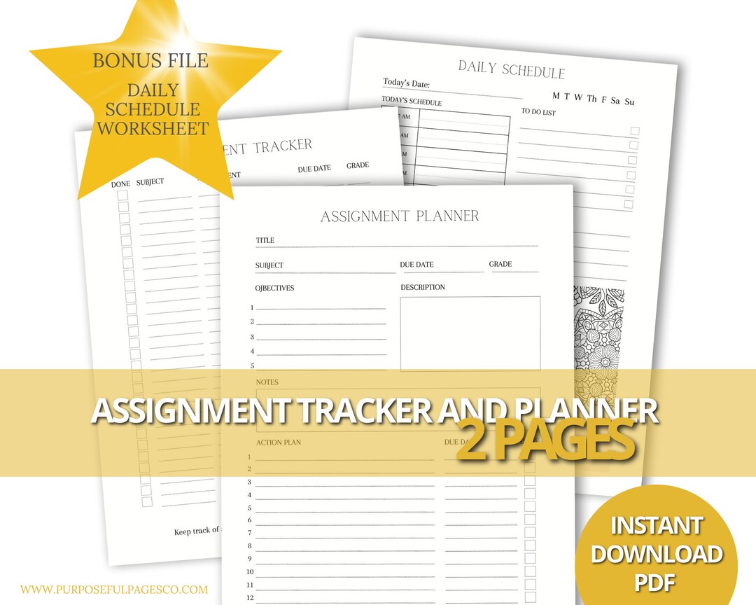 Assignment Planner and Tracker / PRINTABLE / Simple Text for Easy Print ...