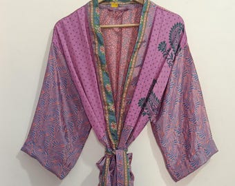 Indian Vintage Women Silk Patchwork Kimono Gift For Women Night Beach Wear Sexy