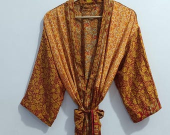 Indian Vintage Women Silk Floral Printed Kimono Gift For Women Night Beach Wear Sexy