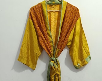 Indian Vintage Women Silk Floral Printed Kimono Gift For Women Night Beach Wear Sexy