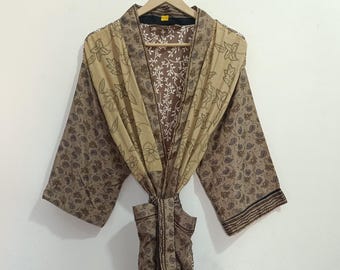 Indian Vintage Women Silk Patchwork Printed Kimono Gift For Women Night Beach Wear Sexy