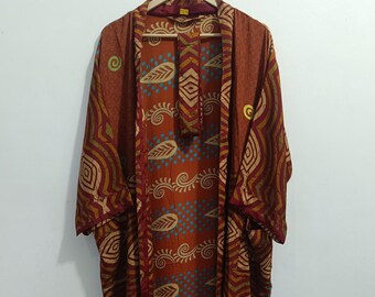 Indian Vintage Women Silk Floral Printed Kimono Gift For Women Night Beach Wear Sexy