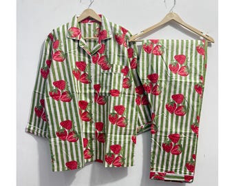 Indian Handmade Women Cotton Pajama Set New Printed Pj Set