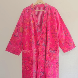 Indian Floral Print Velvet Kimono Robes, Morning Tea Velvet Coat, Bridesmaid Robe, Women Wear Cotton Velvet robe, Velvet Jacket Bridal Robe