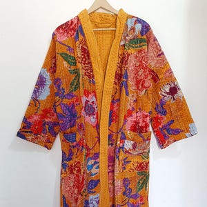 Indian Handmade Kantha Jacket, Winter Wear Warm Jacket For Women, Quilted Long Jacket, Cotton Kimono Jacket, Wedding Robe, Valentine Gift