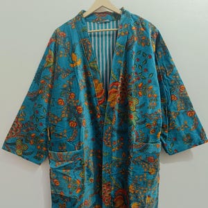Indian Floral Print Velvet Kimono Robes, Morning Tea Velvet Coat, Bridesmaid Robe, Women Wear Cotton Velvet robe, Velvet Jacket Bridal Robe