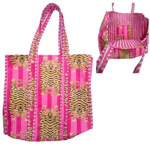 Tiger Print Baumwoll-Einkaufstasche Umweltfreundliche nachhaltige robuste Einkaufstasche Handgemacht Boho Tasche Gesteppte Einkaufstasche Markttasche