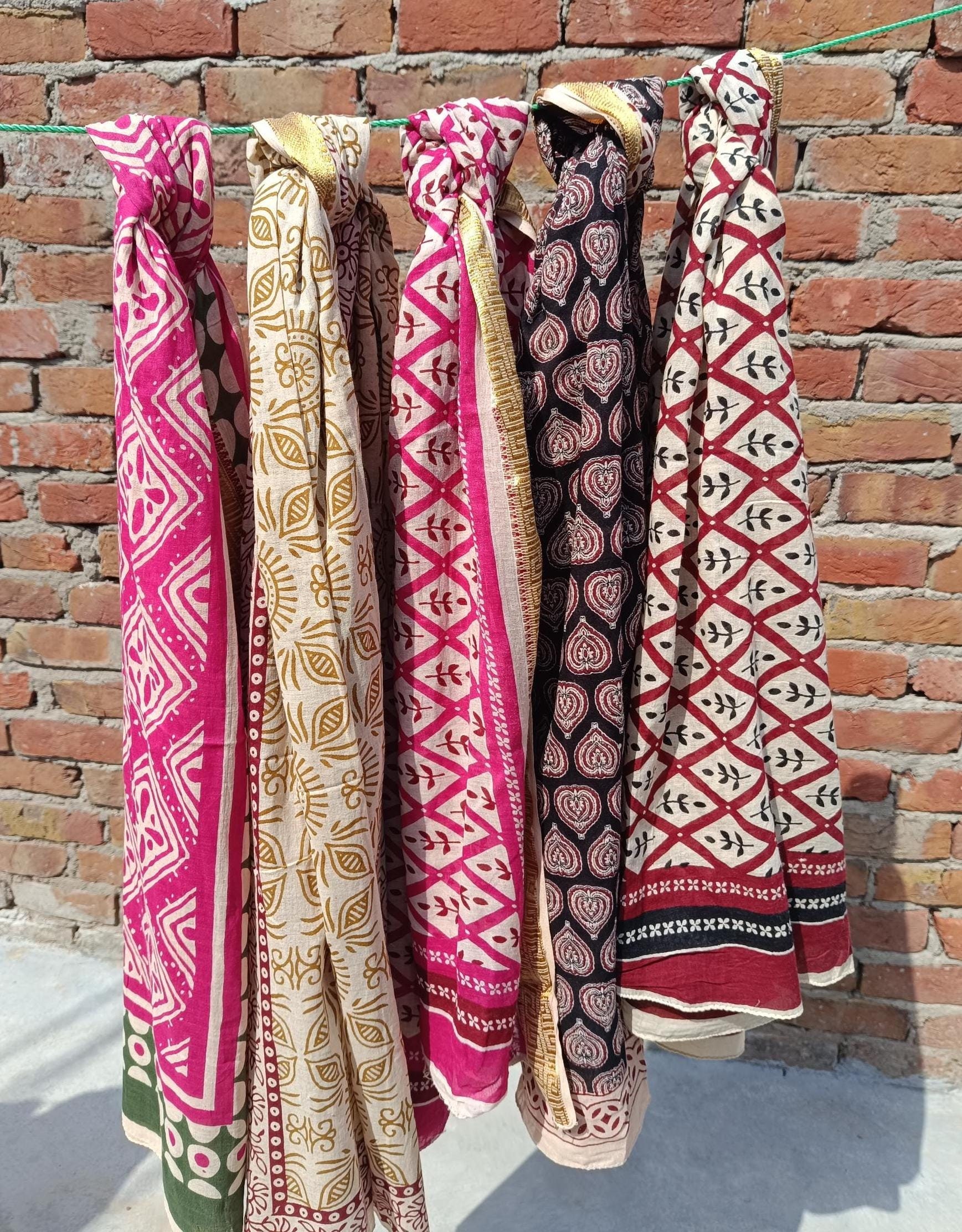Wholesale Cotton Sarong Lot: Indian Bagru Print Beach Scarf