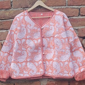 Block Printed Cotton Quilted Jacket: Boho Handmade Women&#39;s Coat