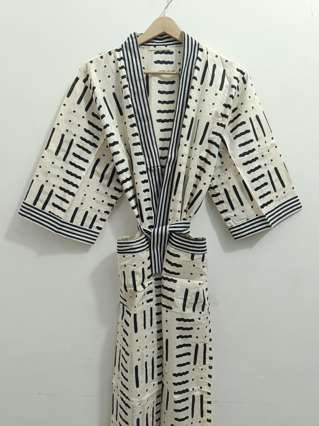 Drawn Block Robe Hand Block Print Cotton Kimono Robe: Lightweight Long Robe - Etsy
