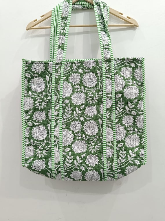 Block Print Cotton Quilted Tote Bag: Handmade Indian Fabric