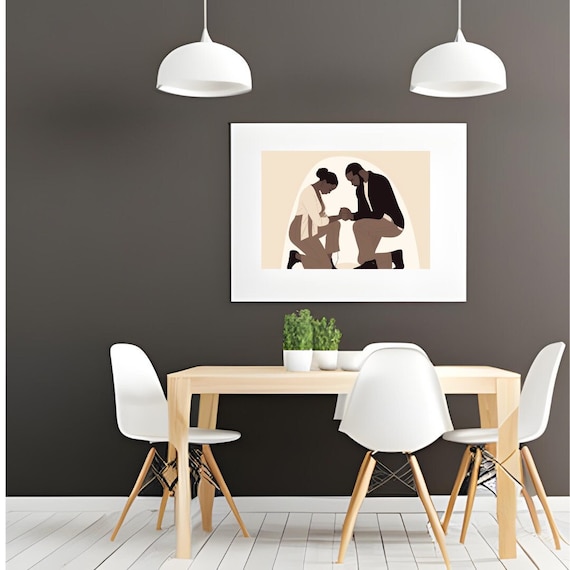Praying Couple Art, Black Couple on Their Knees Praying Digital Wall Art, Black Couple Wall Art for Aesthetic Room Decor