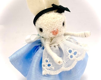 Pom Pom white Bunny, Miniature, Dress Up Rabbit, Alice the Rabbit
