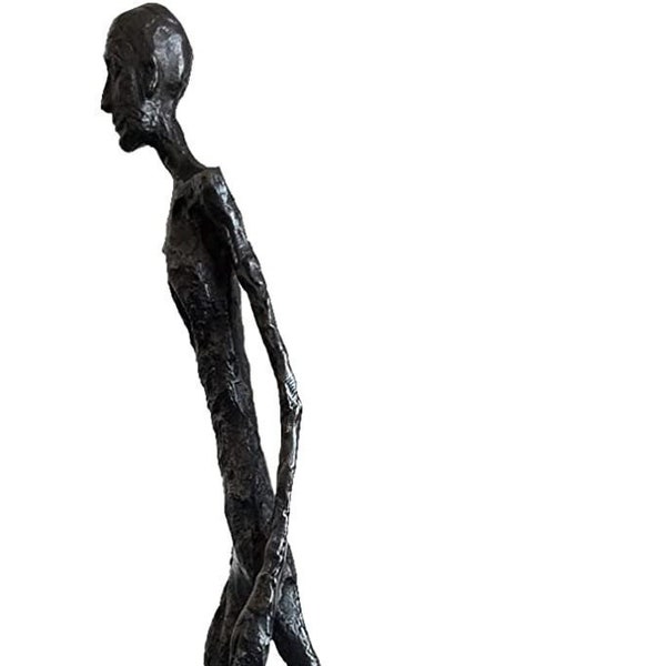statua ispirazione Giacometti h 30 cm o 41.5 cm circa in bronzo fuso statua in cammino arte contemporanea varianti colori uomo che cammina