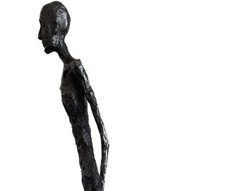 standbeeld geïnspireerd door Giacometti h 30 cm of 41,5 cm ongeveer in gegoten brons lopend beeld hedendaagse kunst kleurvariaties lopende man